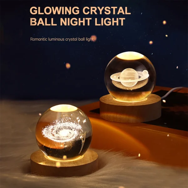 3D Bola De Cristal Luzes Da Noite, Planeta Brilhante, Galáxia, Astronauta, Lâmpada De Mesa Da Lua, Lâmpada De Atmosfera USB, Decorações De Mesa, Presentes Para Crianças - Image 2
