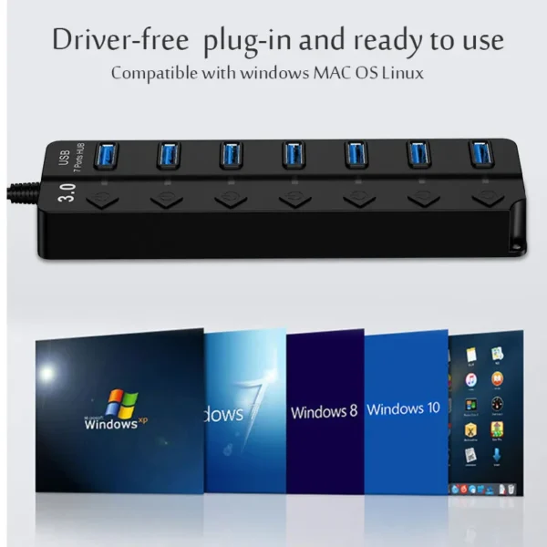Adaptador de alimentação USB 3.0 4/7 portas Multi USB Splitter Hub USB 2.0 USB Expander múltiplo Switch 30CM Cabo Hub - Image 5