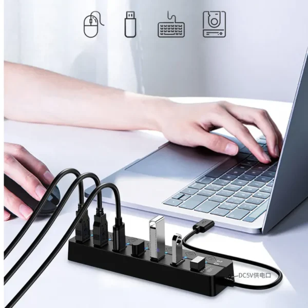 Adaptador de alimentação USB 3.0 4/7 portas Multi USB Splitter Hub USB 2.0 USB Expander múltiplo Switch 30CM Cabo Hub - Image 6
