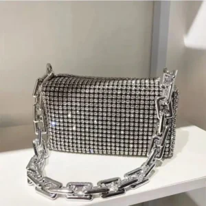 Bolsa Balde Allover Strass, Mini Bolsa Crossbody Feminina, 6,3x3,54