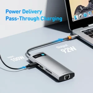 SUPER HUB Baseus 4K 60Hz USB Tipo C para Porta Ethernet PD 100W Adaptador para Macbook Pro USB 3.0 Hub Laptop Tablet Acessórios