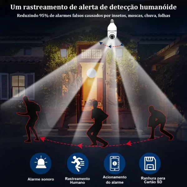 Câmera segurança wifi ip sem fio 360 com encaixe lampada bocal aplicativo yoosee ptz full HD visão noturna - bivolt - Image 5