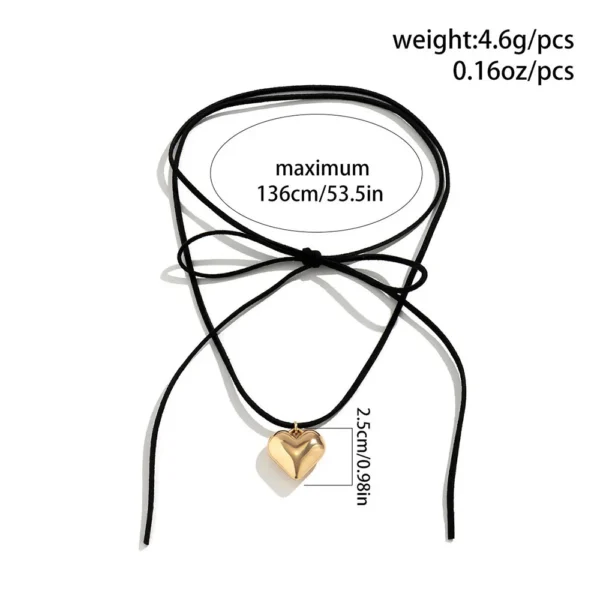 Colar Pescoço em Forma de Coração Preto Veludo para Mulheres, Arco Tecido Nó, Corrente Corda Ajustável, Acessórios Jóias, Pingente Elegante, Novo - Image 5
