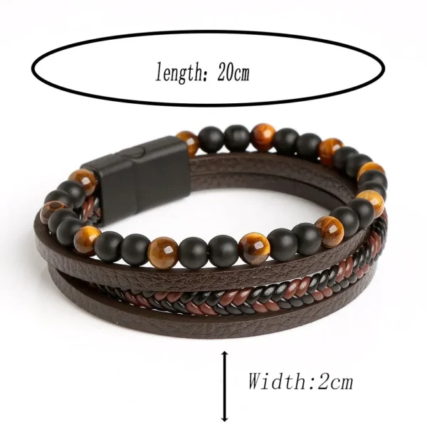 Pulseira De Couro Clássico Moda Olho De Tigre Frisado Multi Camada Para Homens - Image 6