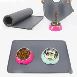 Tapete Impermeável de Silicone para Suporte das Tijelas de Refeições dos Cães e Gatos.
