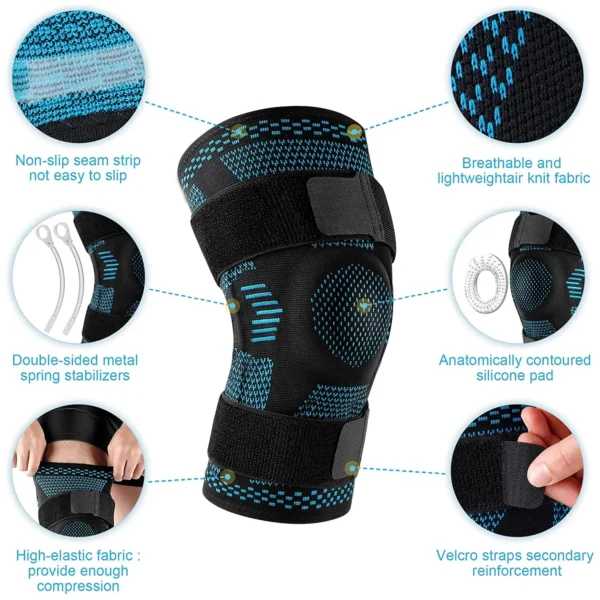 Joelheiras esportivas para dor no joelho Menisco Lesão Recuperação com estabilizadores laterais Patella Gel Joelho Suporte Manga de Compressão - Image 4