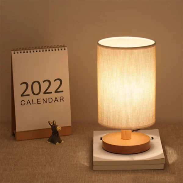 Lâmpada de cabeceira USB com Sombra Cilindro, Abajur para Quarto, Luz de mesa de madeira, Home Decor - Image 2