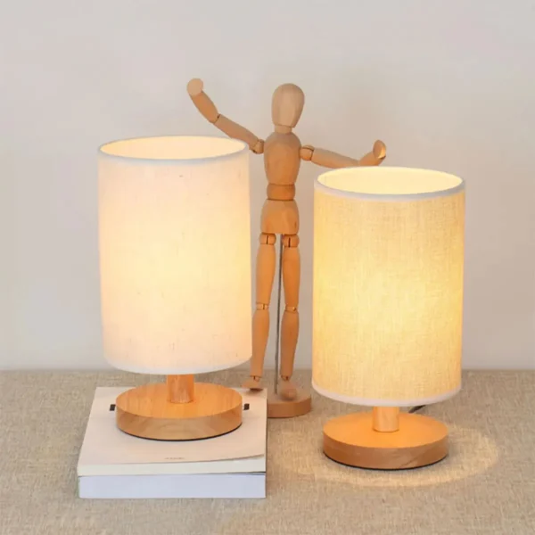 Lâmpada de cabeceira USB com Sombra Cilindro, Abajur para Quarto, Luz de mesa de madeira, Home Decor - Image 3