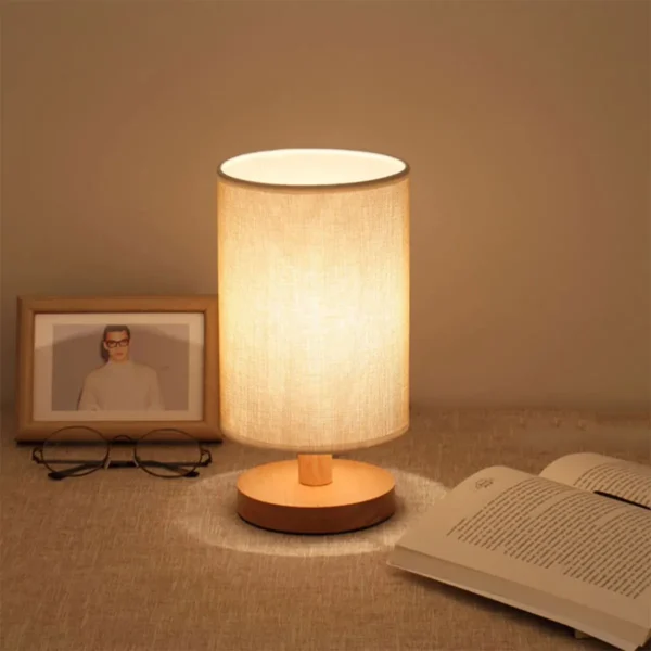 Lâmpada de cabeceira USB com Sombra Cilindro, Abajur para Quarto, Luz de mesa de madeira, Home Decor - Image 5