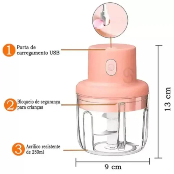 Mini Processador De Alimentos Elétrico 250ml Triturador Recarregável Sem Fio Utensilio de cozinha - Image 4