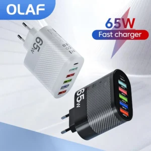 Carregador USB com 5 Portas, PD Adaptador de Carregamento para Xiaomi, iPhone 13, Samsung Mobile Phone Plug, QC 3.0 Carregador de Parede, 65W