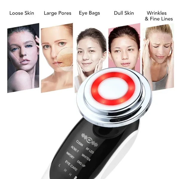 Massageador Removedor de Rugas, Anti Envelhecimento Facial Poderoso Reparador para Rejuvenescimento e Beleza da Pele. Dispositivo, 7 em 1 RF e EMS Micro Levantamento LED vibração no Rosto. - Image 3