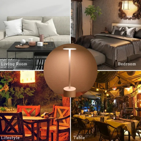 Abajur Recarregável com acionamento Touch, para Cabeceira, Luz Ambiente, Decoração ao ar livre, Luz Noturna, 3 cores - Image 6