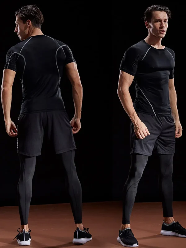 T-shirt de compressão masculina Sportswear, t-shirt Running, elástico, secagem rápida, tops desportivos, ginásio atlético, camisas de treino, verão, 2023 - Image 3