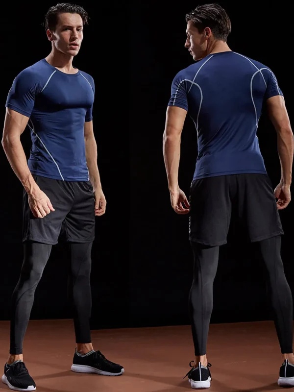 T-shirt de compressão masculina Sportswear, t-shirt Running, elástico, secagem rápida, tops desportivos, ginásio atlético, camisas de treino, verão, 2023 - Image 4