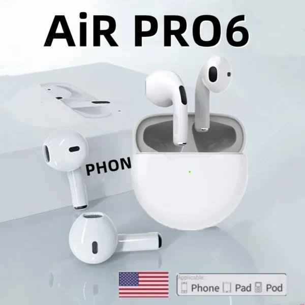 TWS Fones De Ouvido Sem Fio Bluetooth, Pro 6 Original, Mini Fones De Ouvido, fone De Ouvido Fone, Estéreo, Esporte Auricular para Xiaomi, Android