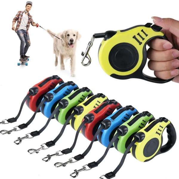 Coleiras retrátil para cães pequenos médios e grandes, corda de tração automática, cinto, produto flexível, 3 m, 5 m - Image 2