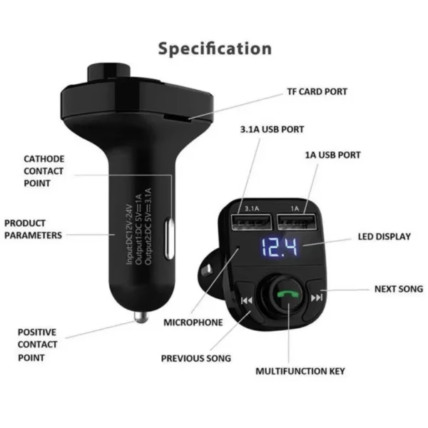 X8 Kit Mãos Livres Bluetooth Carro Sem Fio Transmissor Fm Mp3 Player Carregador Duplo Usb - Image 4