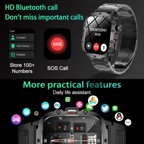 Relógio Smartwatch esportivo à prova d'água para homens, chamada bluetooth, mede o nível de oxigênio no sangue, smartwatch, tela 1.96 ", 420 mAh, esporte - Image 3
