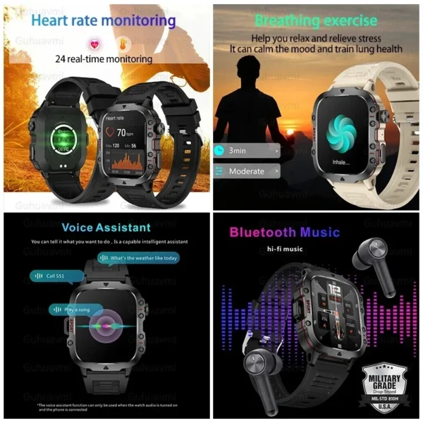 Relógio Smartwatch esportivo à prova d'água para homens, chamada bluetooth, mede o nível de oxigênio no sangue, smartwatch, tela 1.96 ", 420 mAh, esporte - Image 5