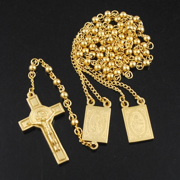 Escapulário Espetacular Jesus e Nossa Senhora Em Aço Inoxidável Prata e Ouro. - Image 2