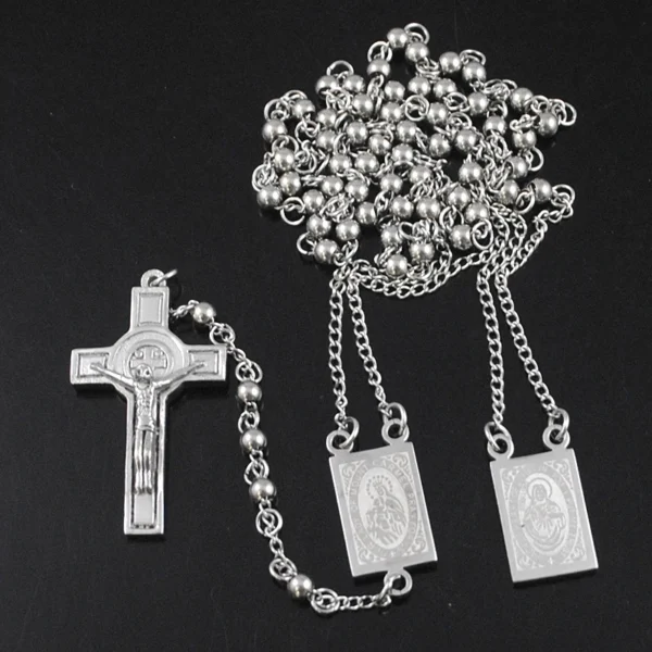 Escapulário Espetacular Jesus e Nossa Senhora Em Aço Inoxidável Prata e Ouro. - Image 3