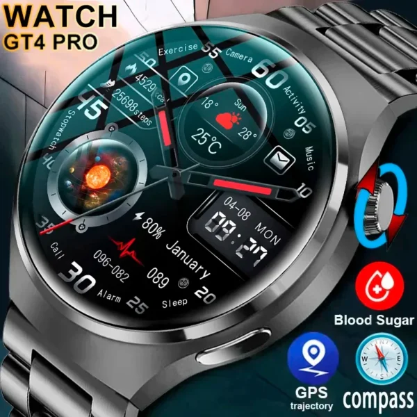 Smart Watch Relógio Inteligente Huawei GT4 Pro GPS, 360x360 Tela HD, Com medidor de Freqüência Cardíaca, Chamada Bluetooth, NFC, IP68 Impermeável, Sugar Smartwatch no Sangue, Homens, Novo